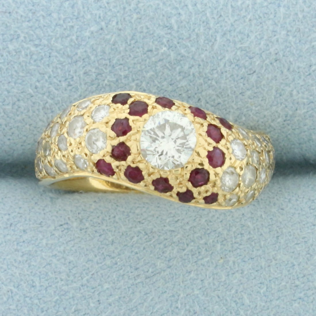 Flush Set Ruby and Diamond Ring in 14k Yellow Gold (1 of 4)