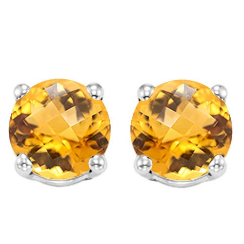 8MM Round Citrine Stud Earrings in Sterling Silver: In platinum over .925 sterling silver basket mountings with friction backs included. Contains 2 round cut Citrine gemstones with excellent color and clarity, approx. 3.5CTW, 8mm each. 2.1g