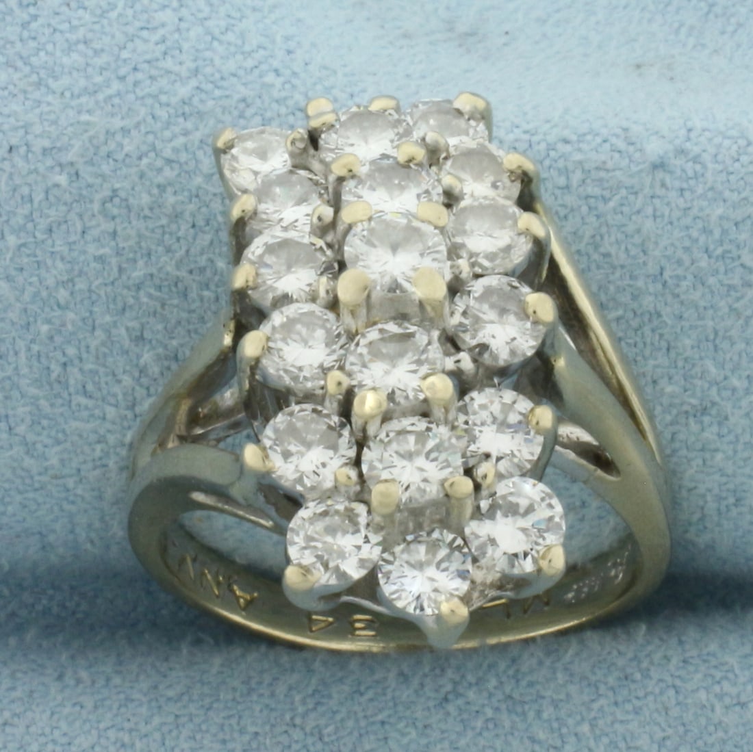 Diamond Waterfall Ring in 14k White Gold: In 14k White Gold. Contains nineteen high quality diamonds, 3ct TW, SI1 clarity/G color. 23mm wide at top of ring. Size 7. 89.0g.