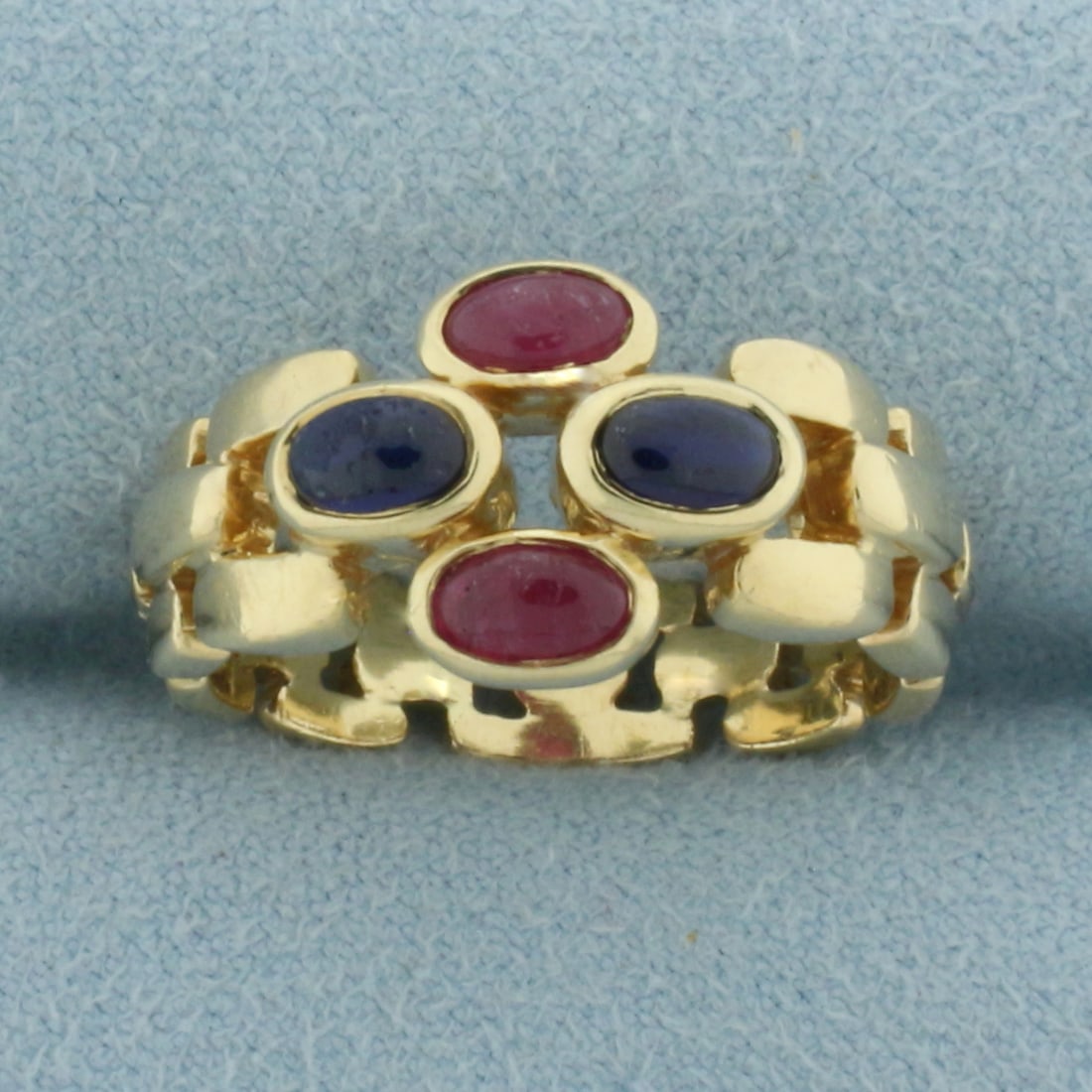 Ruby and Sapphire Panther Link Ring in 14k Yellow Gold (1 of 4)