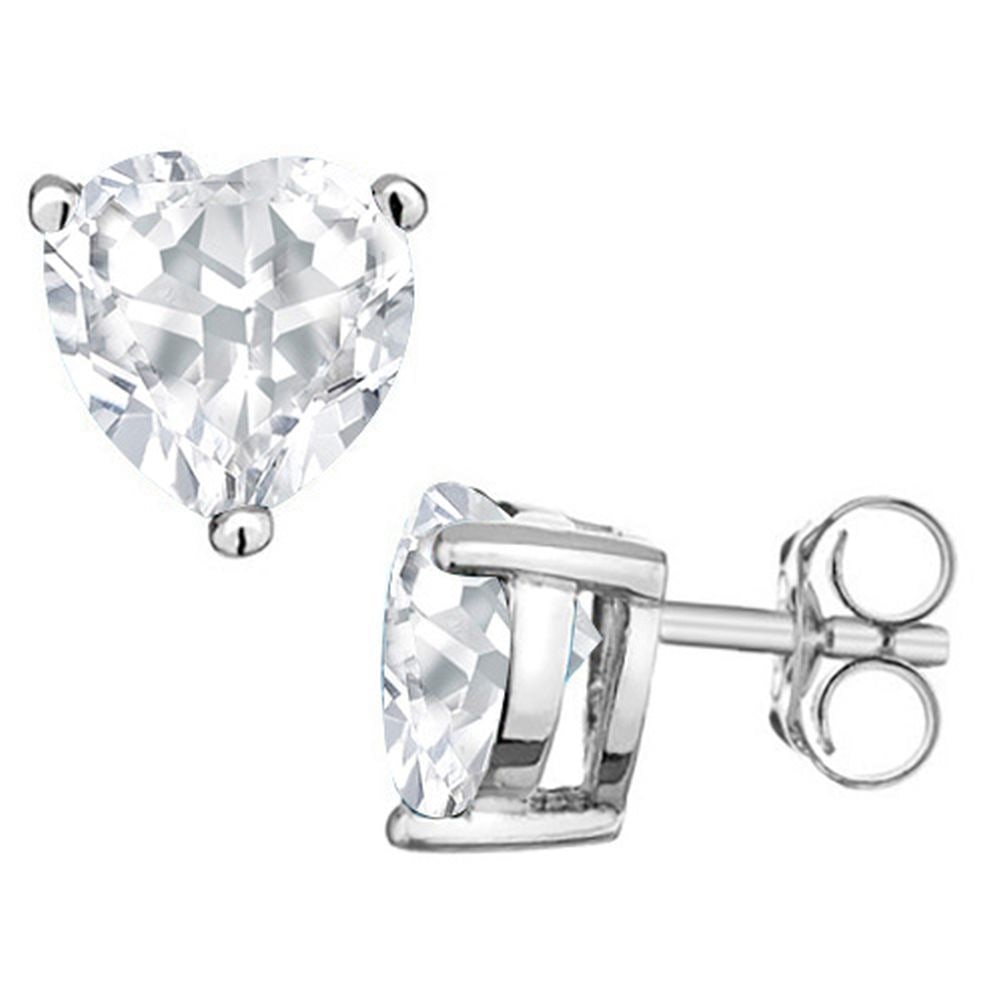 5MM Heart Cut White Topaz 1.2CTW Stud Earrings in Sterling Silver: In platinum over .925 sterling silver basket mountings with friction backs included. Contains 2 heart cut white topaz gemstones with bright white color and excellent clarity,approx. 1.2CTW, 5mm each. 