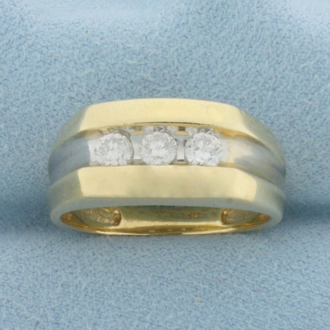 Mens 3-Stone Diamond Ring in 14K Yellow and White Gold (1 of 4)