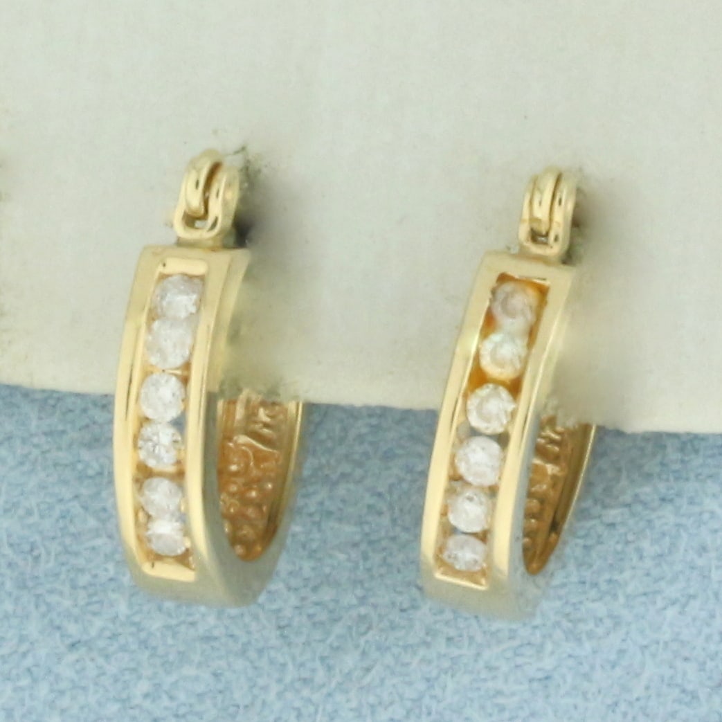 Diamond Channel Set Hoop Earrings in 14K Yellow Gold (1 of 2)