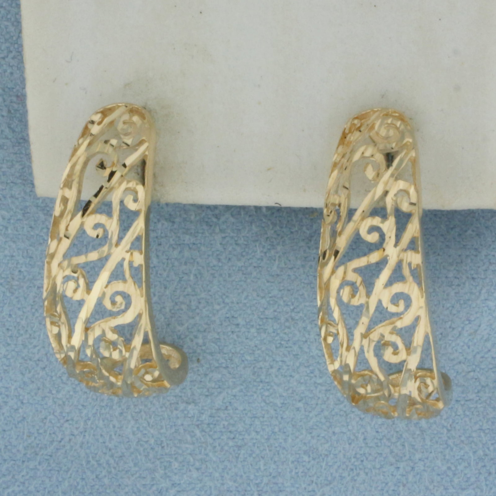 J Hoop Filigree Earrings in 14k Yellow Gold (1 of 2)
