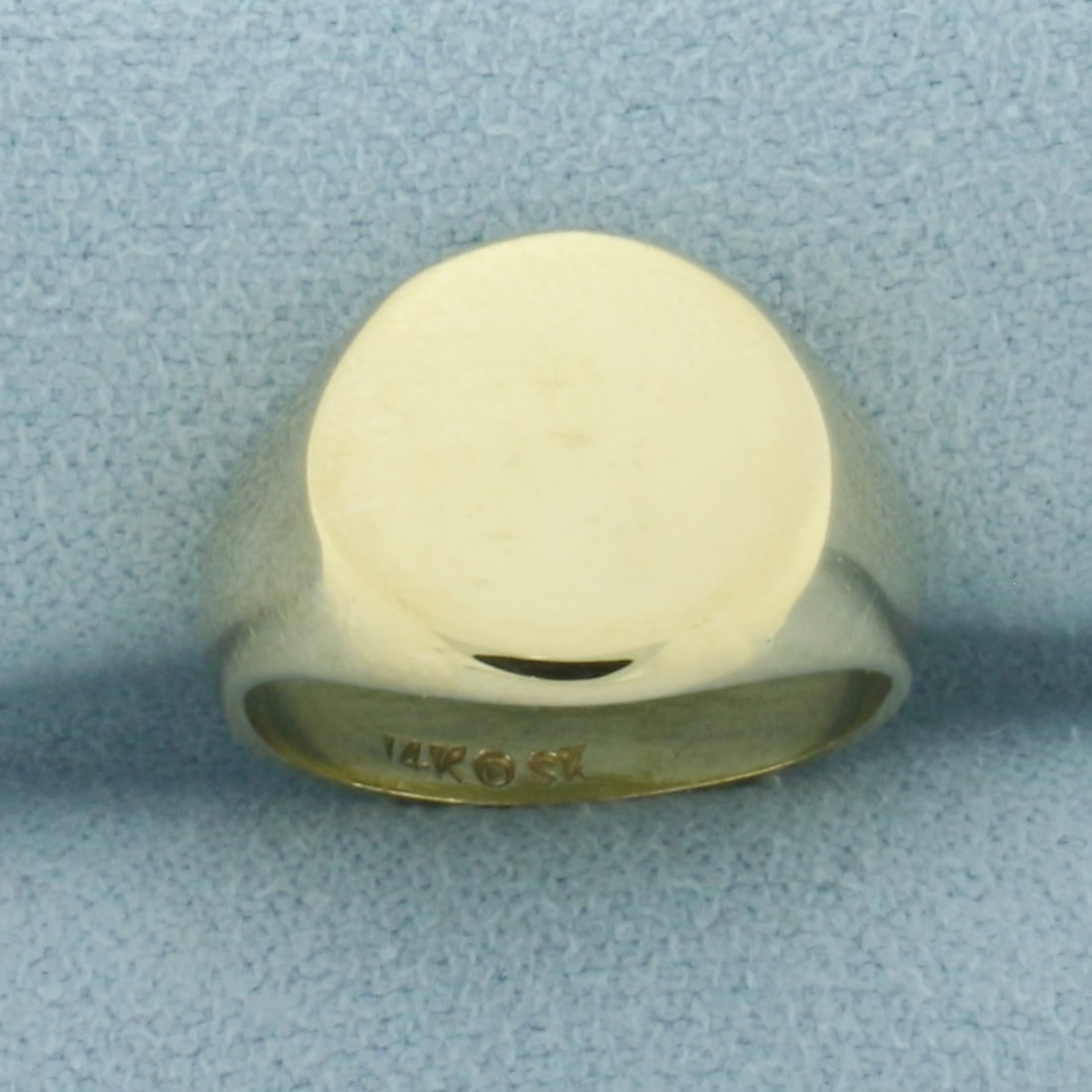 Vintage Signet Pinky Ring in 14k Yellow Gold: In 14k Yellow Gold. 12mm wide at top, can engrave initials. Size 3.25. 5.1g.