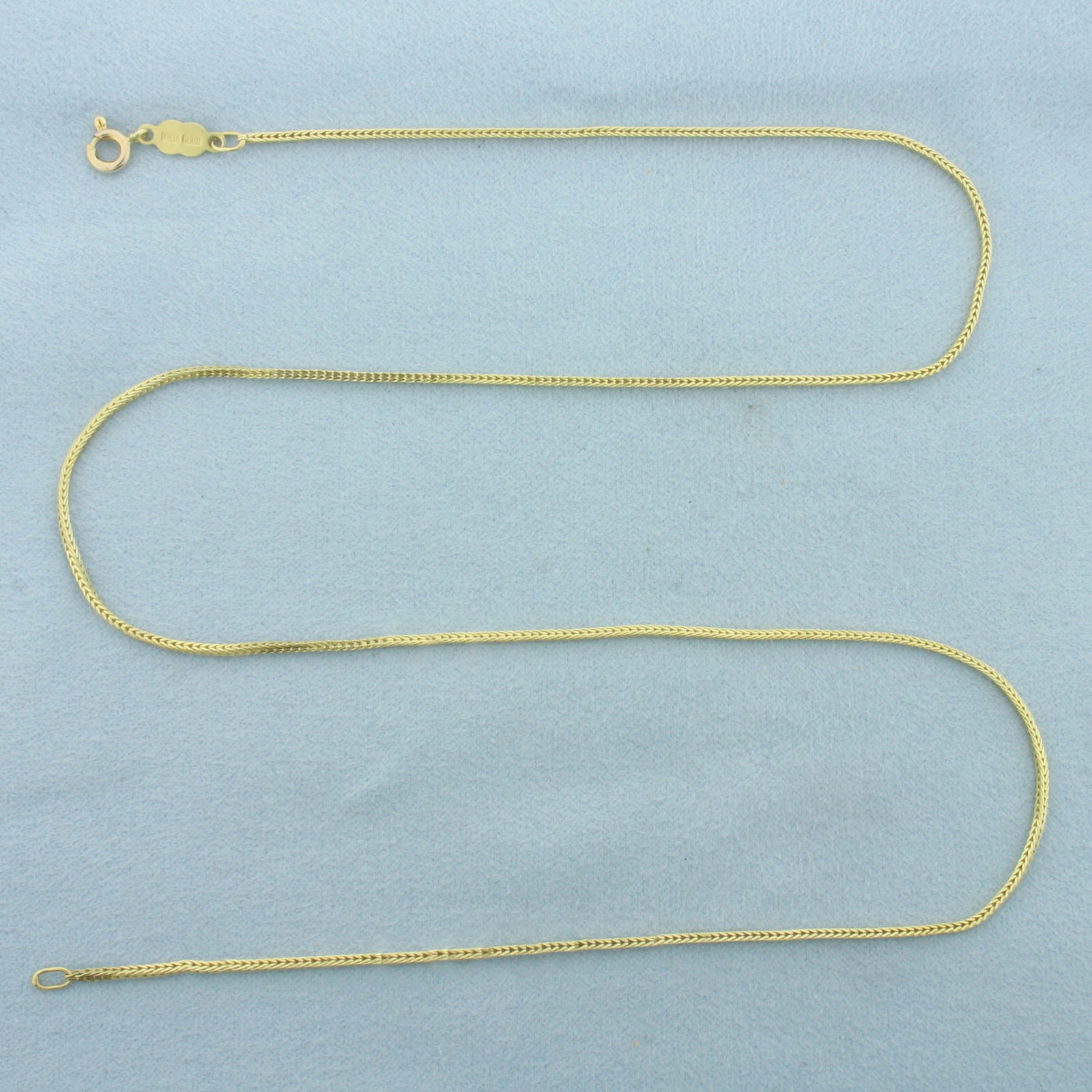 20 Inch Italian Foxtail Link Chain Necklace in 14k Yellow Gold: In 14k Yellow Gold. 20 inches long. 1.1mm wide. Italian made. Spring clasp. 4.6g.