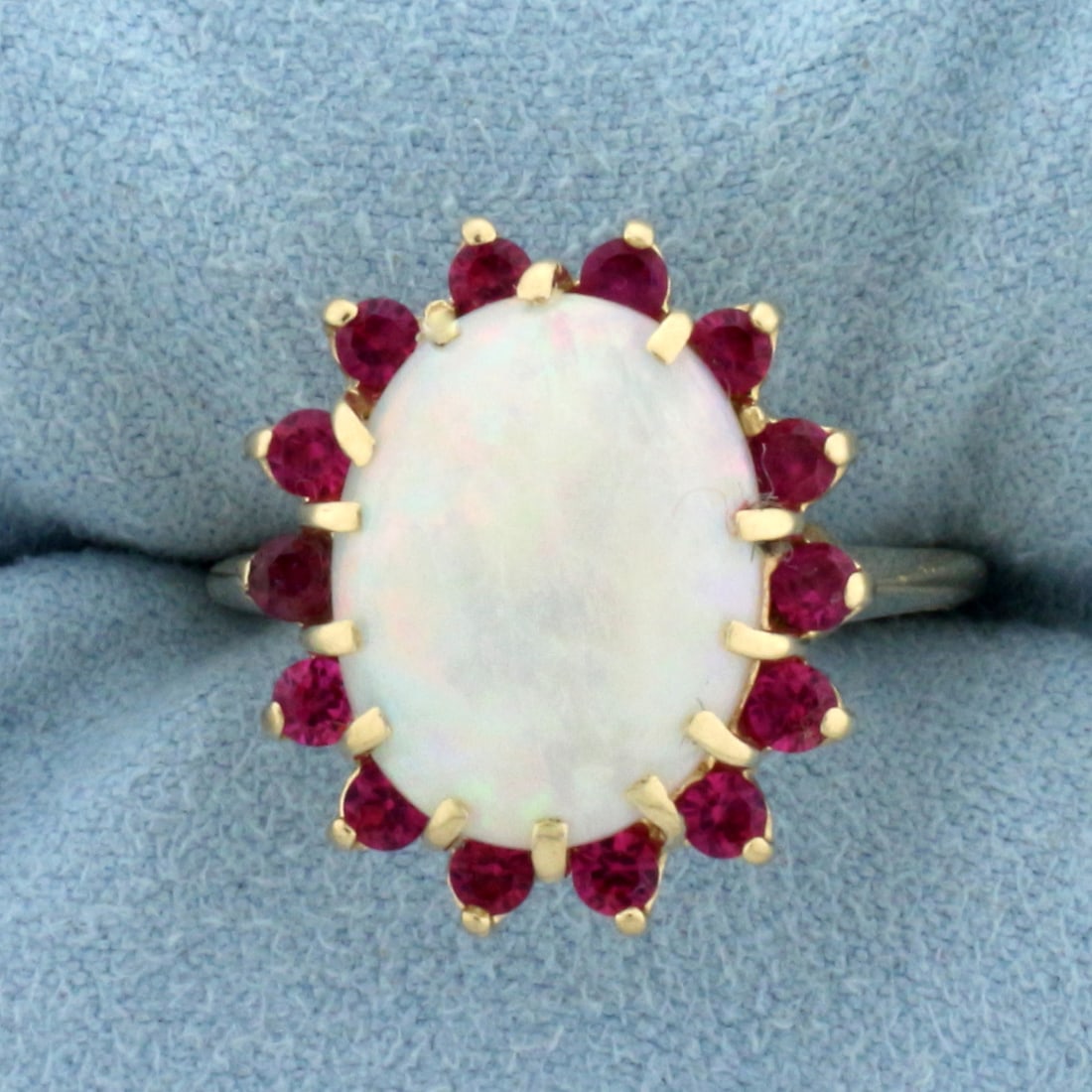 Opal and Ruby Halo Ring in 14k Yellow Gold (1 of 4)