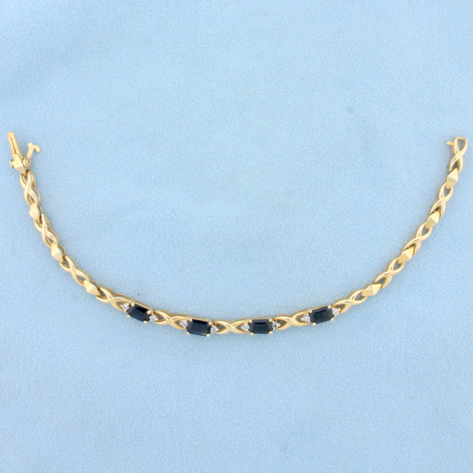 Natural Sapphire and Diamond Tennis Bracelet in 14K Yellow Gold