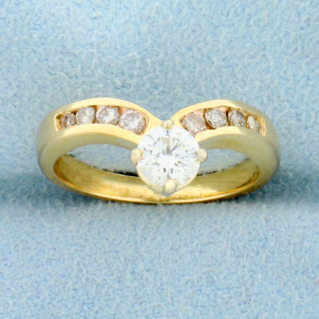 V Shaped Diamond Ring in 14K Yellow Gold
