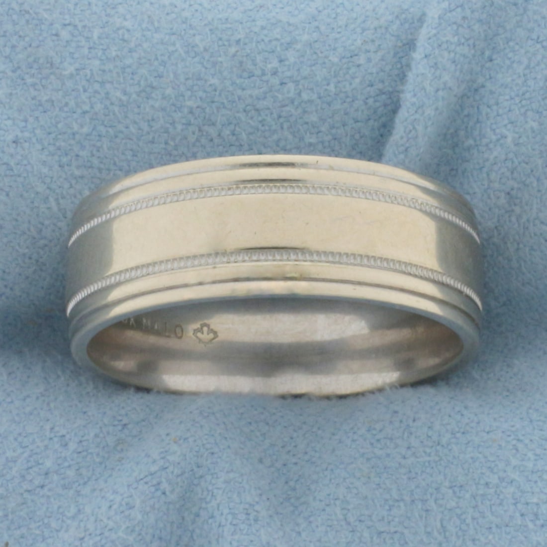 Mens Beaded Edge Milgrain Wedding Band Ring in 10K White Gold