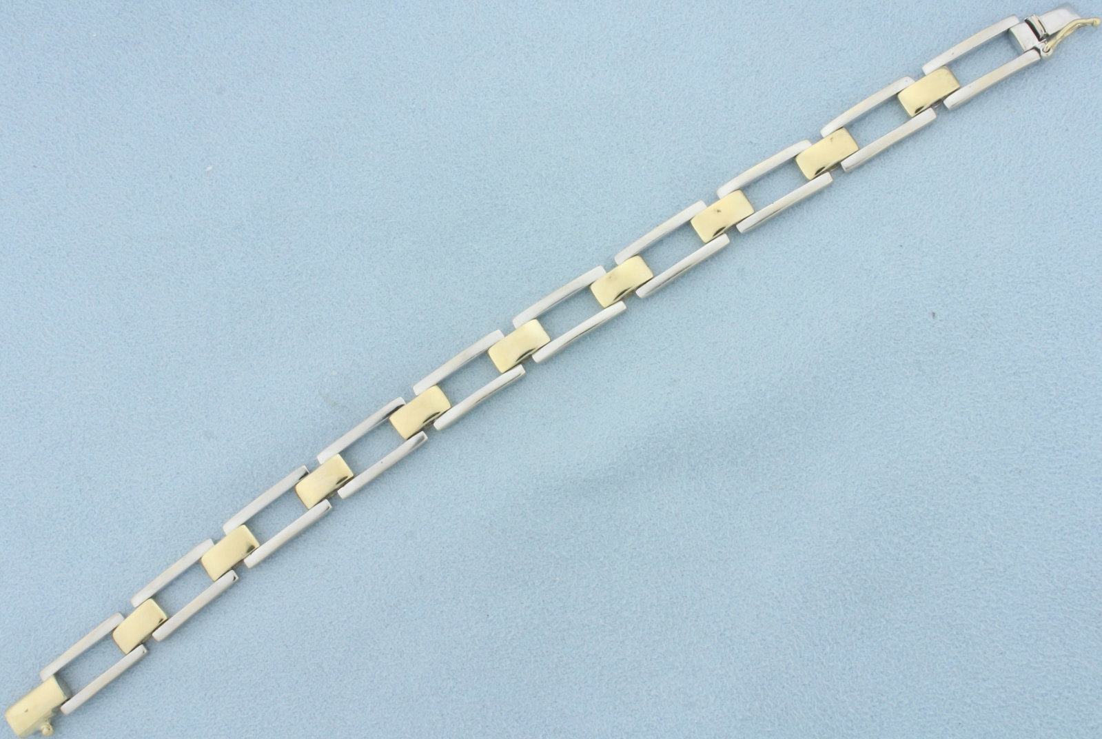 Two Tone Tank Tread Link Bracelet in 14k Yellow and White Gold