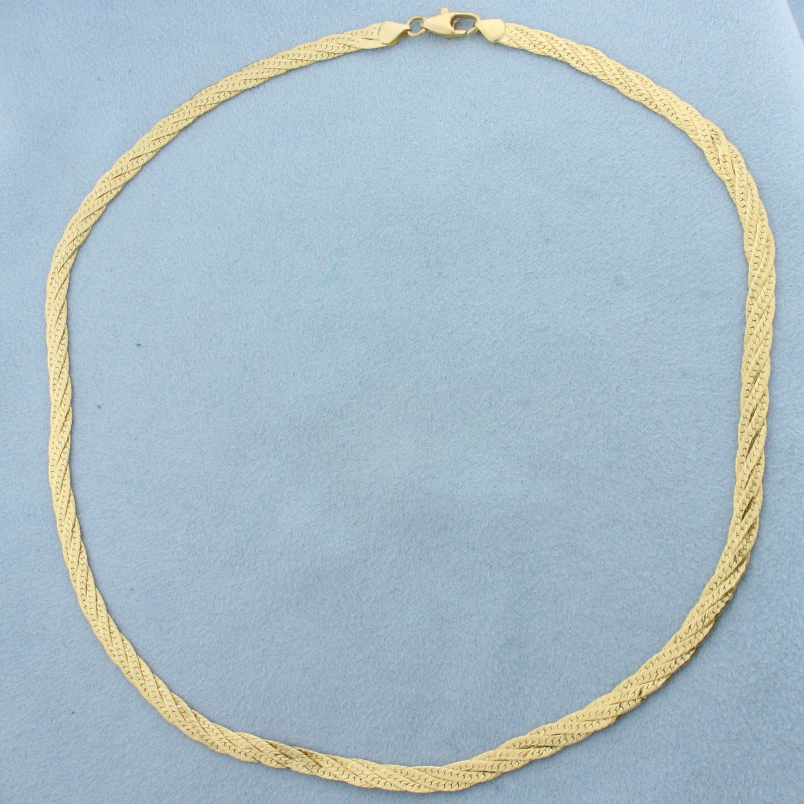16 Inch Braided Herringbone Link Choker Necklace in 14k Yellow Gold