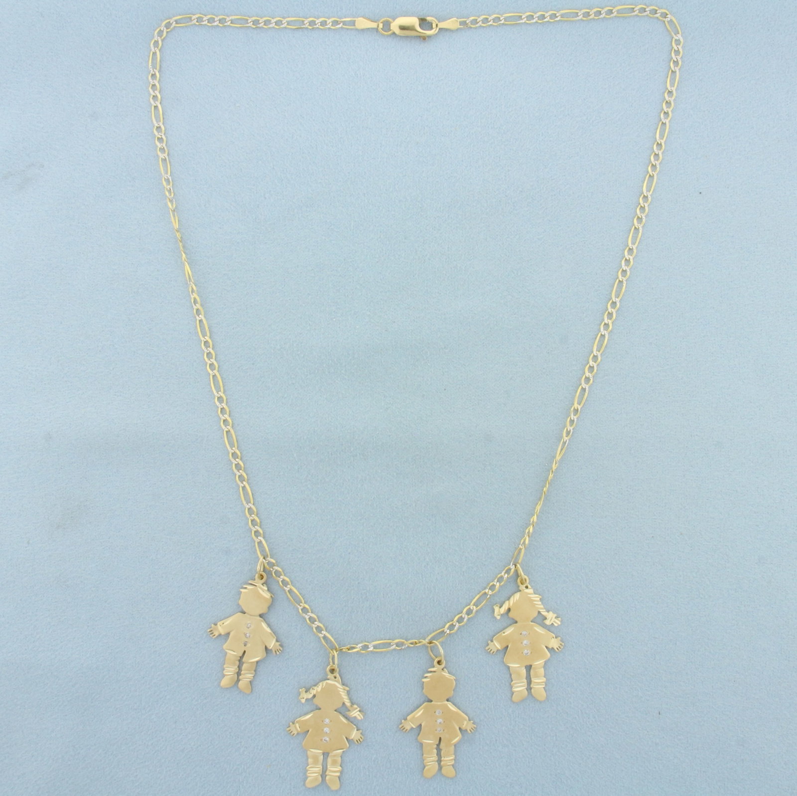 Diamond Children or Grandchildren Charm Necklace in 14k Yellow Gold