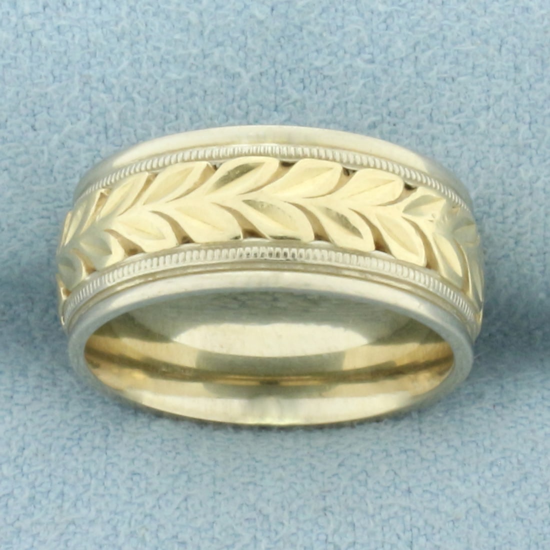 Designer Diana Leaf Nature Design Wedding Band Ring in 14k White and Yellow Gold