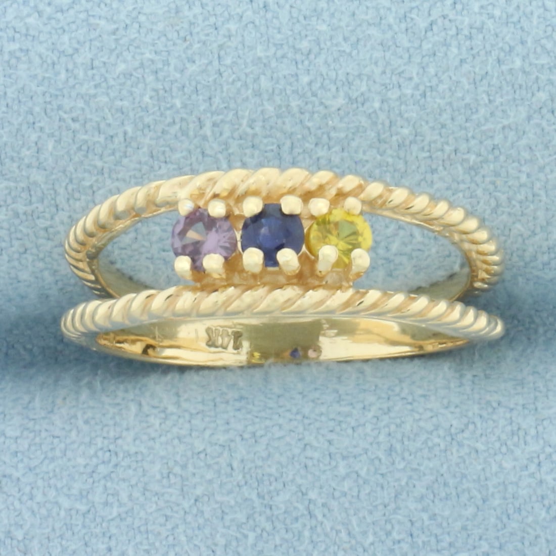 Multi Color Sapphire Rope Design Ring in 14k Yellow Gold