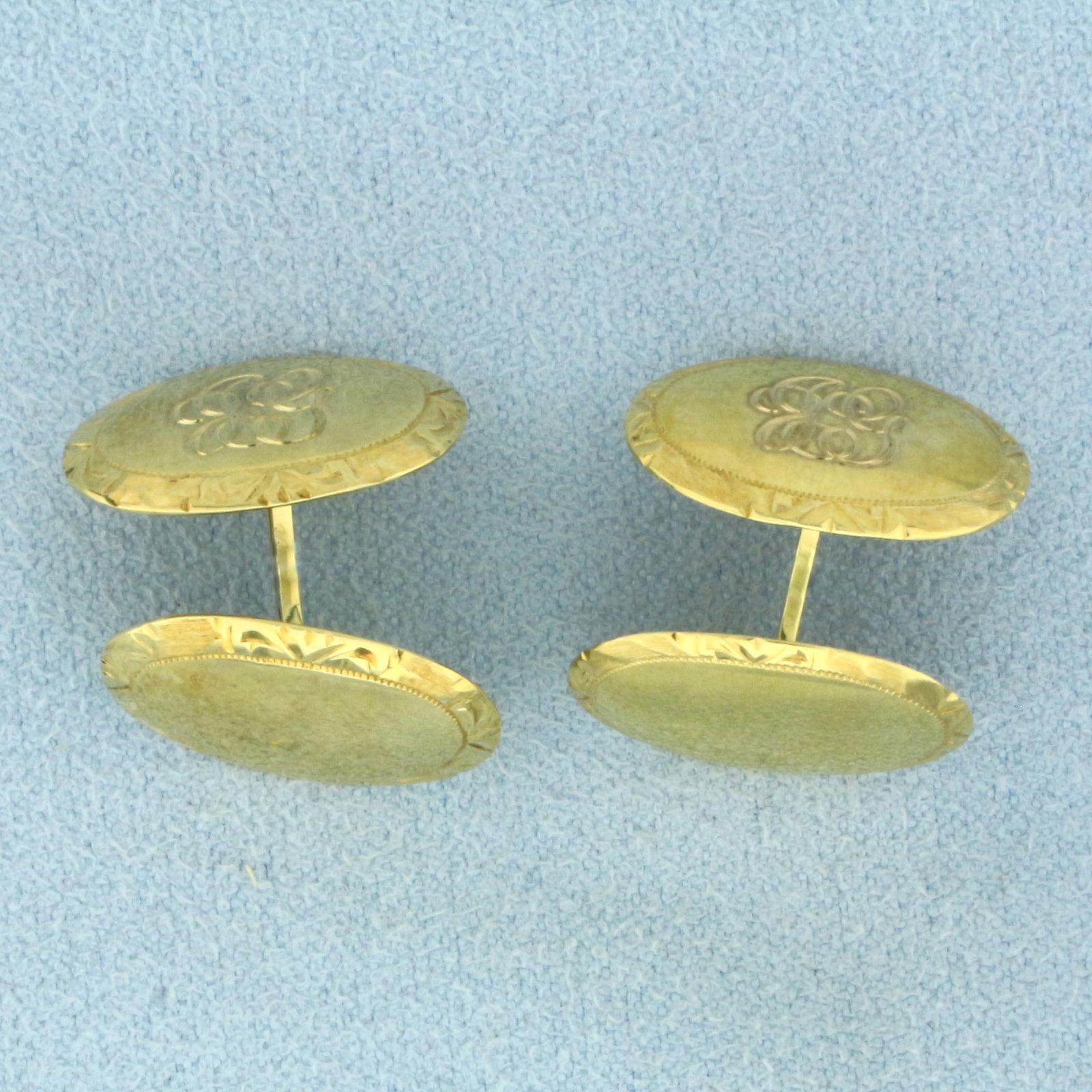 Vintage Oval Cuff Links in 14k Yellow Gold