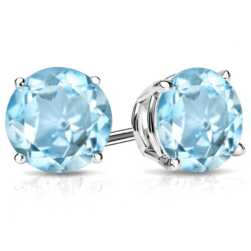 10MM Round Sky Blue Topaz Stud Earrings in Sterling Silver