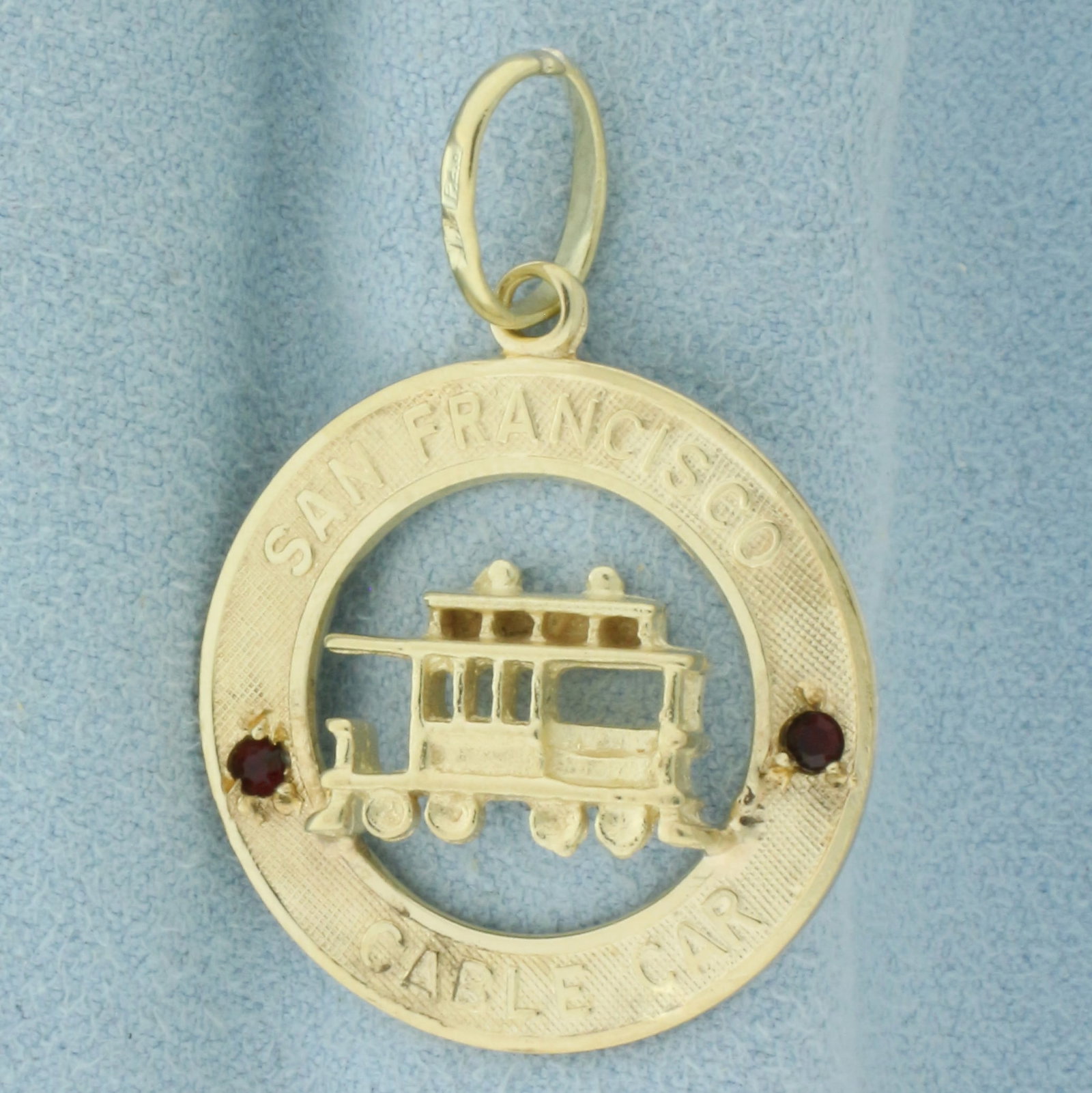 Ruby San Francisco Cable Car Medallion Charm in 14k Yellow Gold