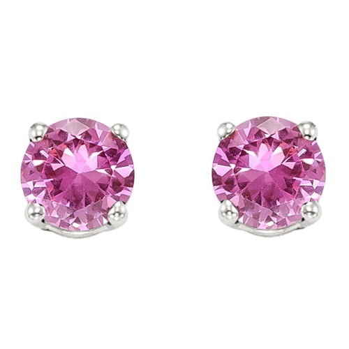 5MM Round Lab Pink Sapphire Earrings in Sterling Silver