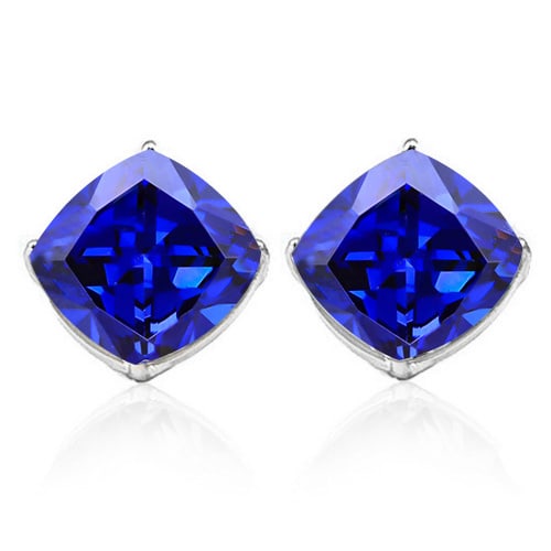 5MM Cushion London Blue Topaz Earrings in Sterling Silver