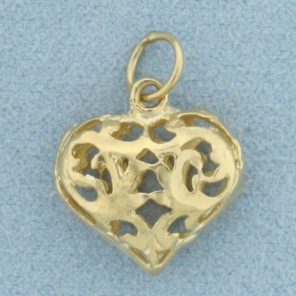 Filigree Heart Charm in 14k Yellow Gold