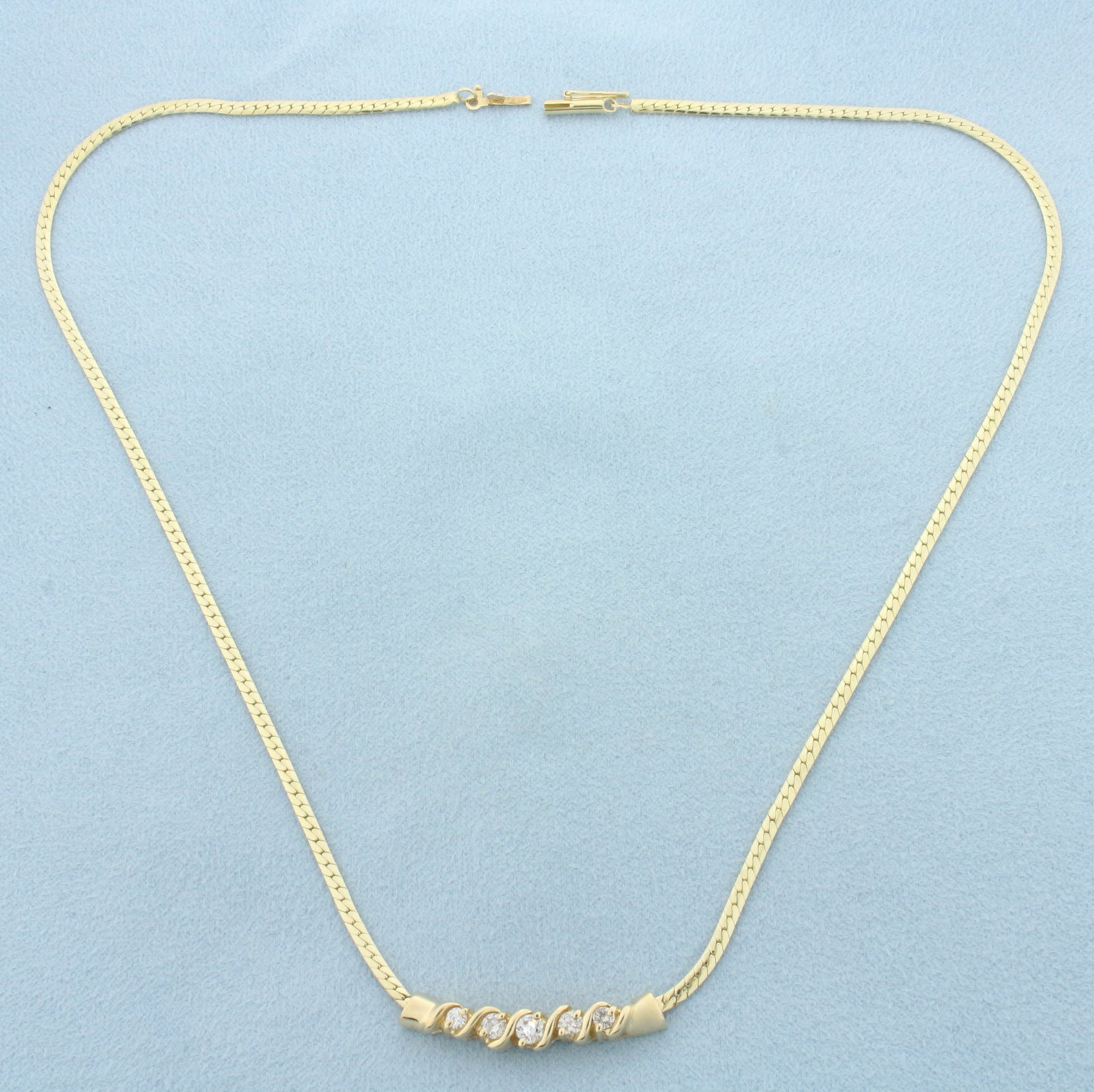 Diamond Herringbone Link Necklace in 14k Yellow Gold