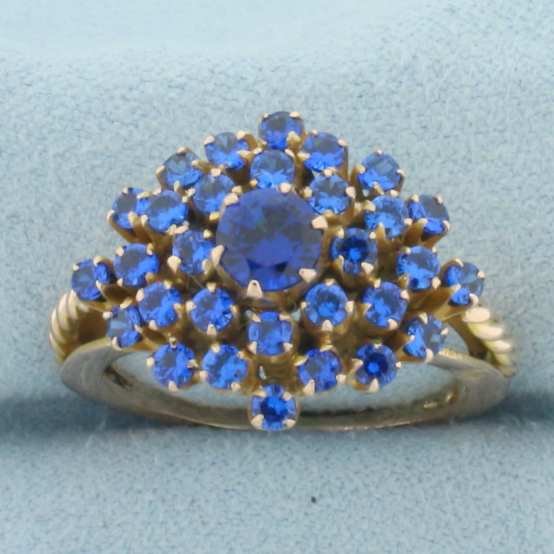 Blue Topaz Starburst Ring in 8k Yellow Gold