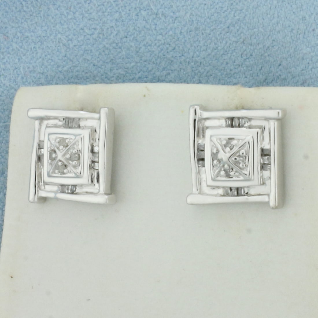 Diamond Square Button Earrings in 10k White Gold