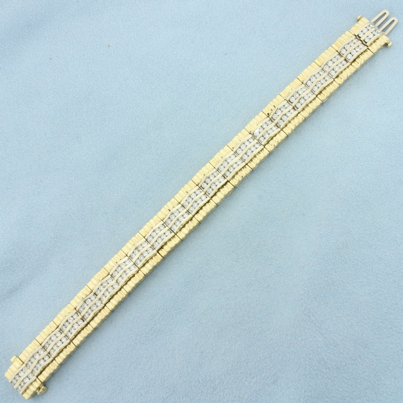 Diamond Two Tone Tread Design Statement Bracelet in 14k Yellow Gold