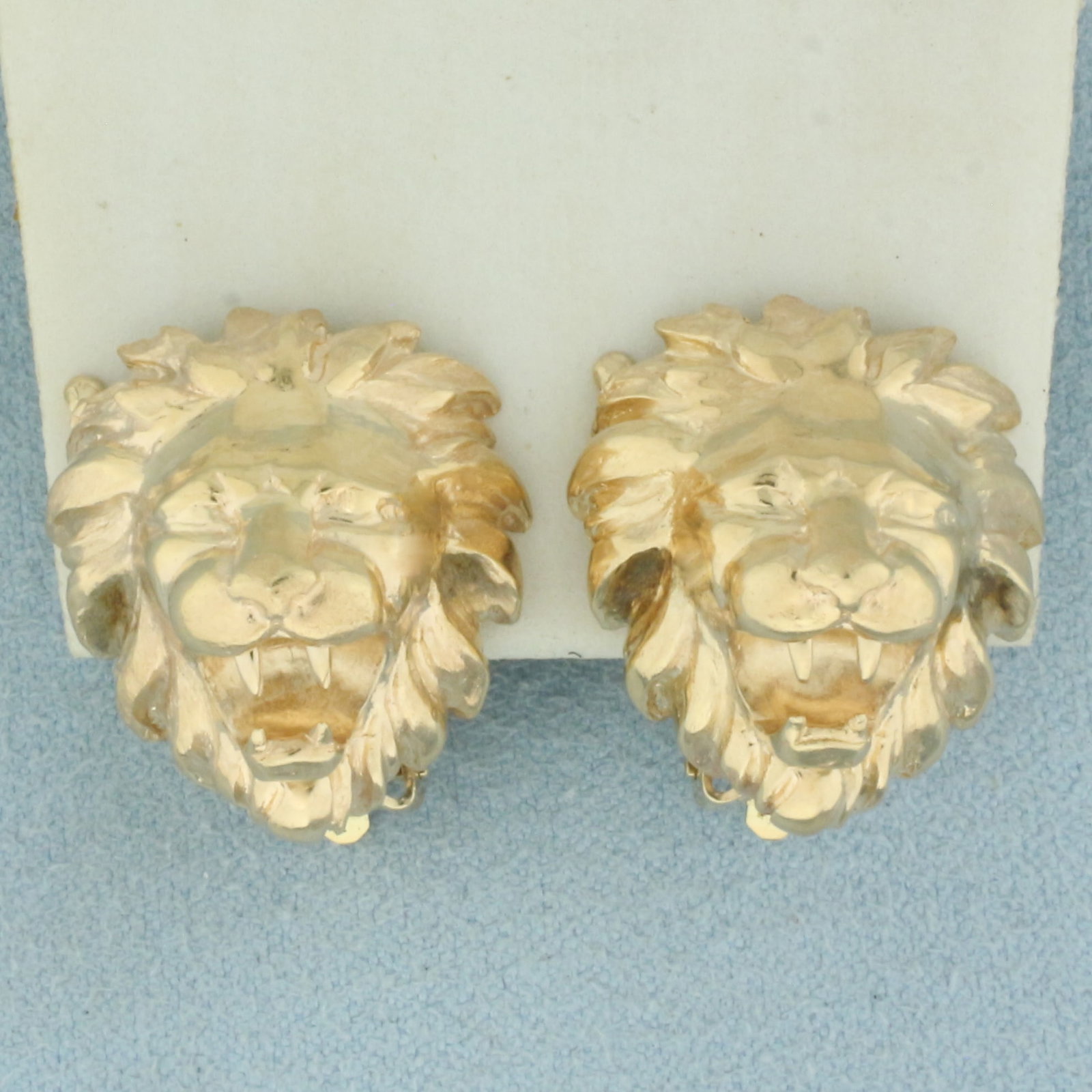 Lion Omega Back Earrings in 14k Yellow Gold