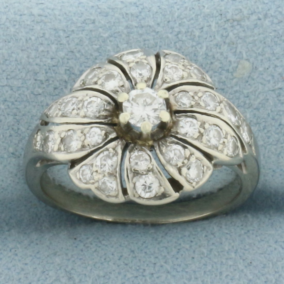Vintage Diamond Flower Ring in 14k White Gold