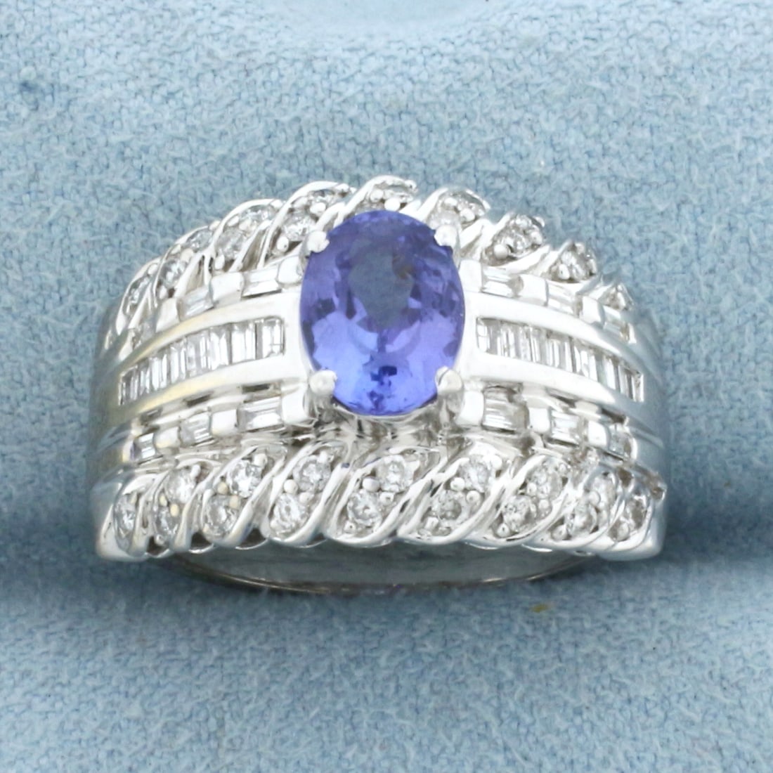 AAA Tanzanite and Diamond Ring in 18k White Gold