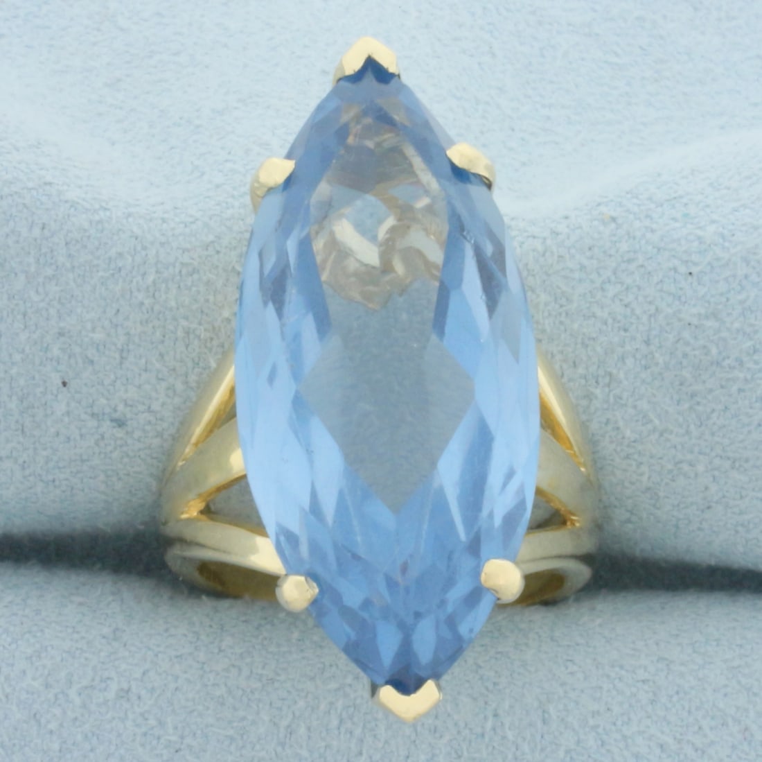 Large Marquise Swiss Blue Topaz Solitaire Statement Ring in 14k Yellow Gold