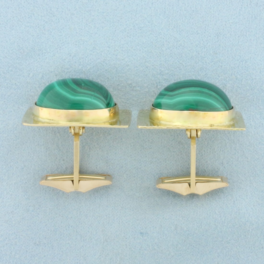 Vintage Designer Malachite Cufflinks in 14k Yellow Gold