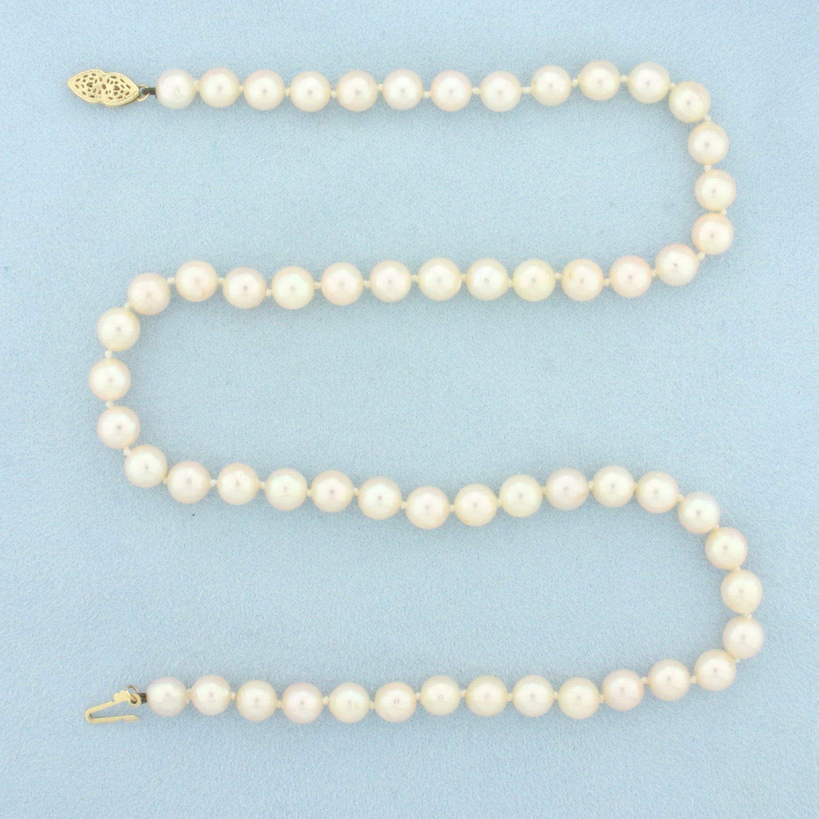 18 Inch Akoya Pearl Strand Necklace in 14k Yellow Gold