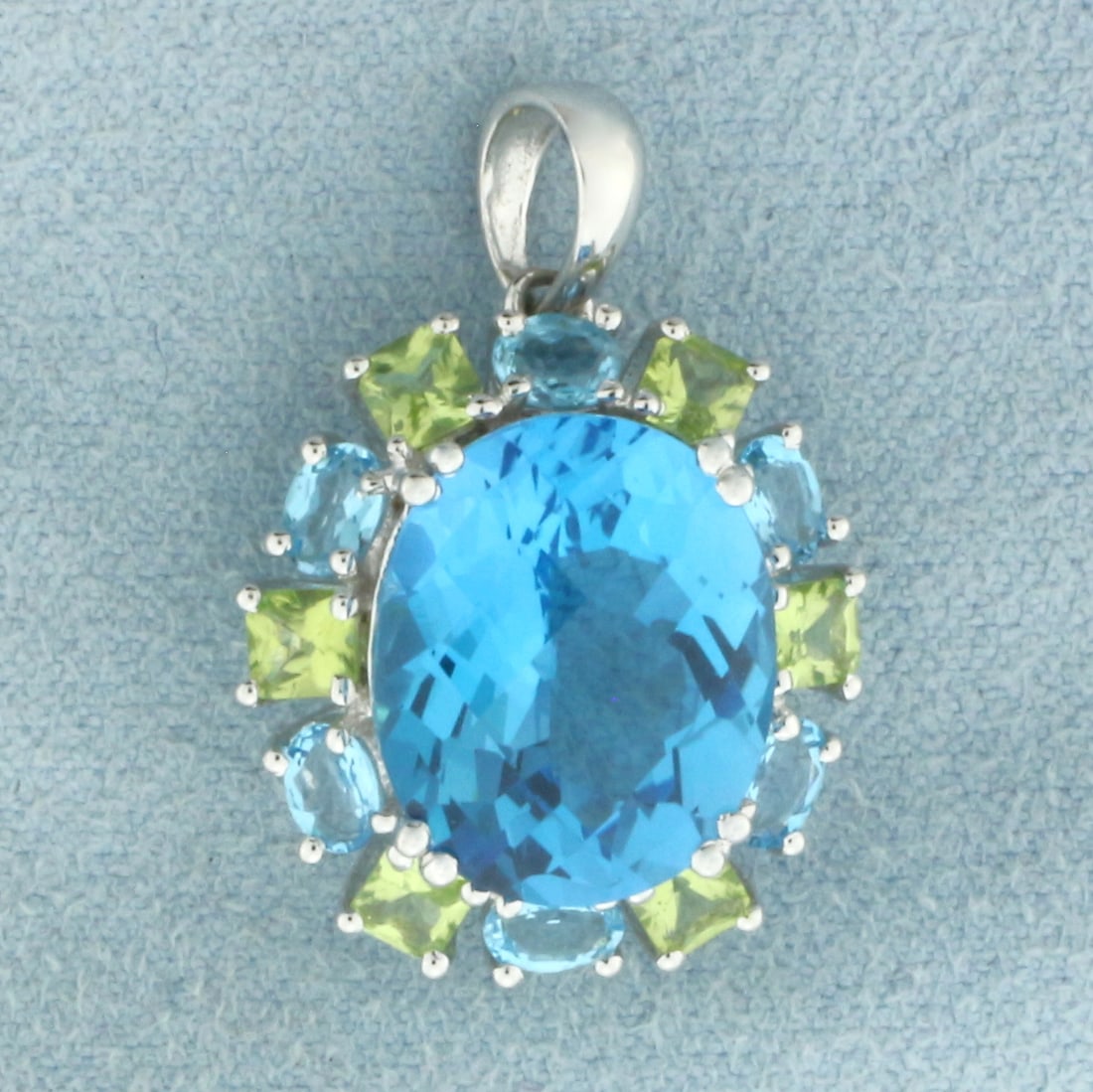Swiss Blue Topaz and Peridot Statement Pendant in 14k White Gold