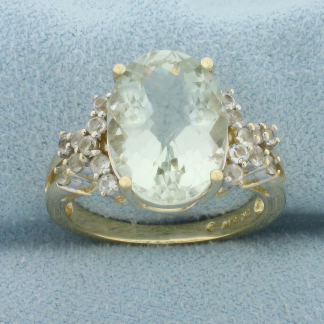 Prasiolite and White Sapphire Ring in 10k Yellow Gold