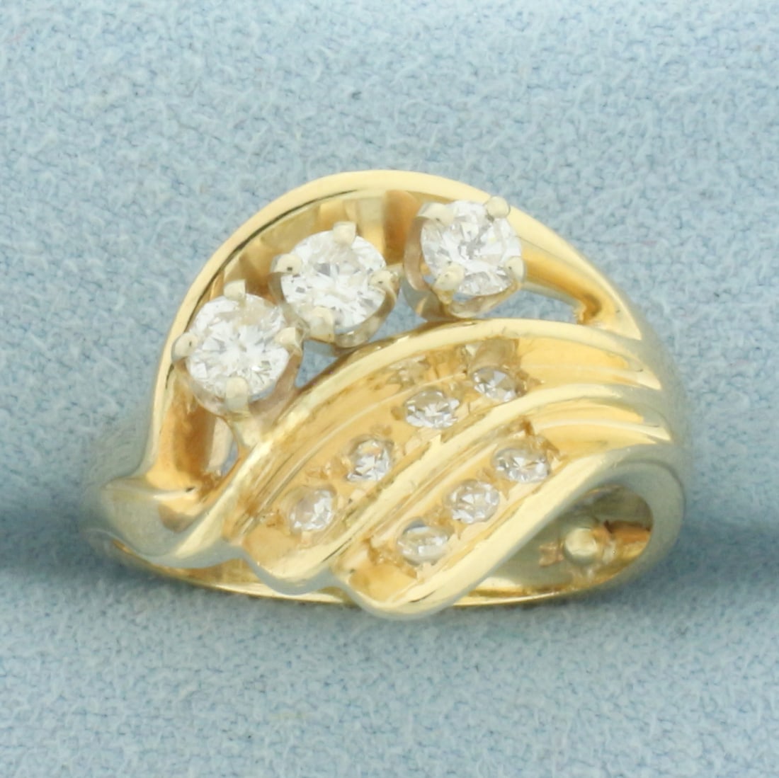 Wave Design Diamond Ring in 14k Yellow Gold