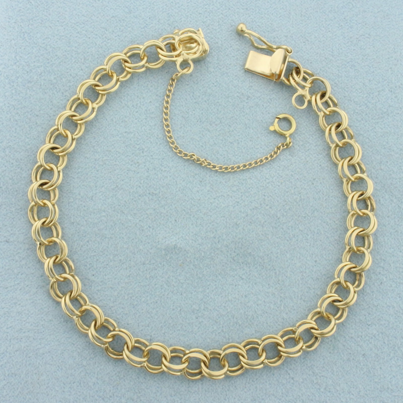 Double Ring Charm Bracelet in 14k Yellow Gold