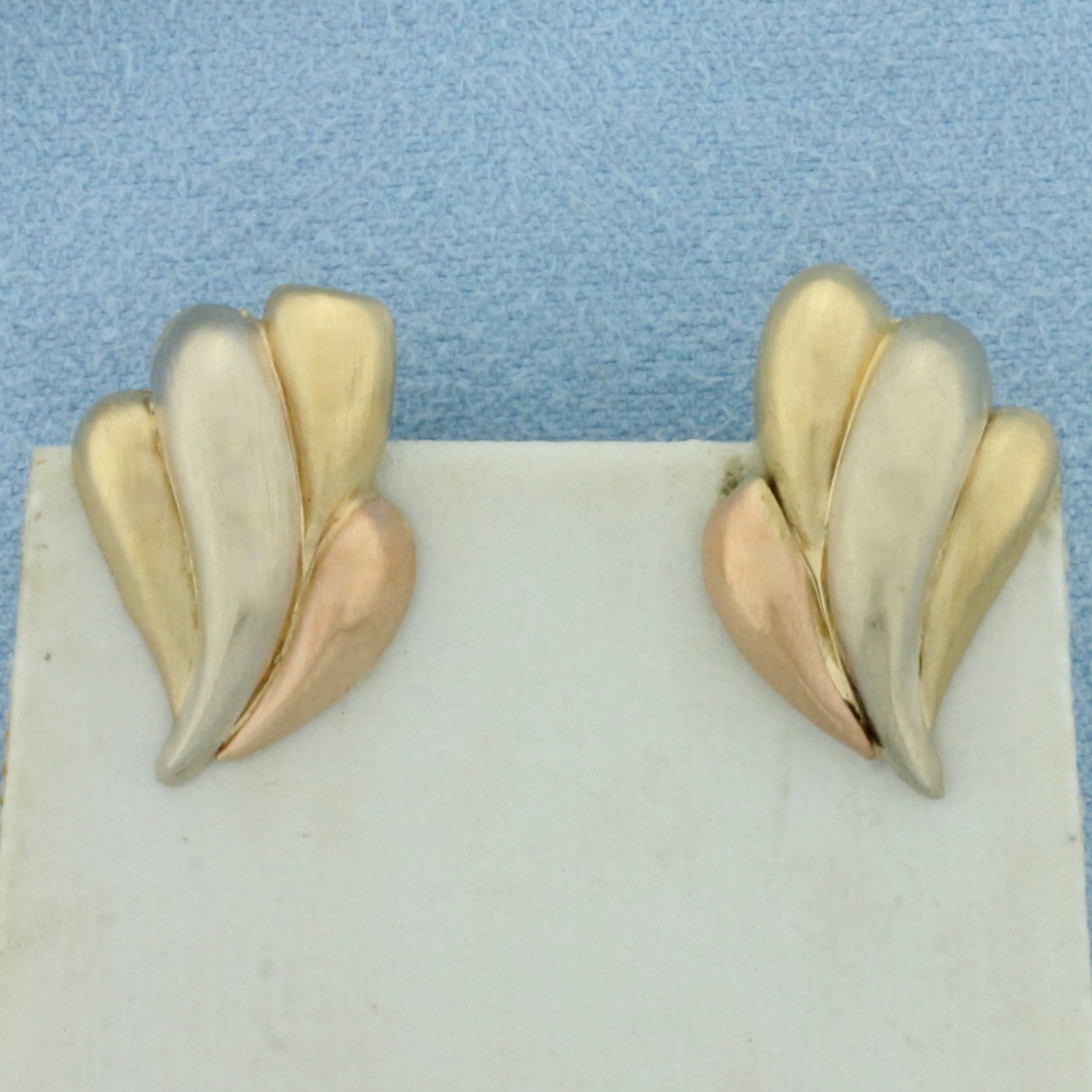 Tri-Color Satin Finish Earrings in 14k Yellow, White, and Rose Gold