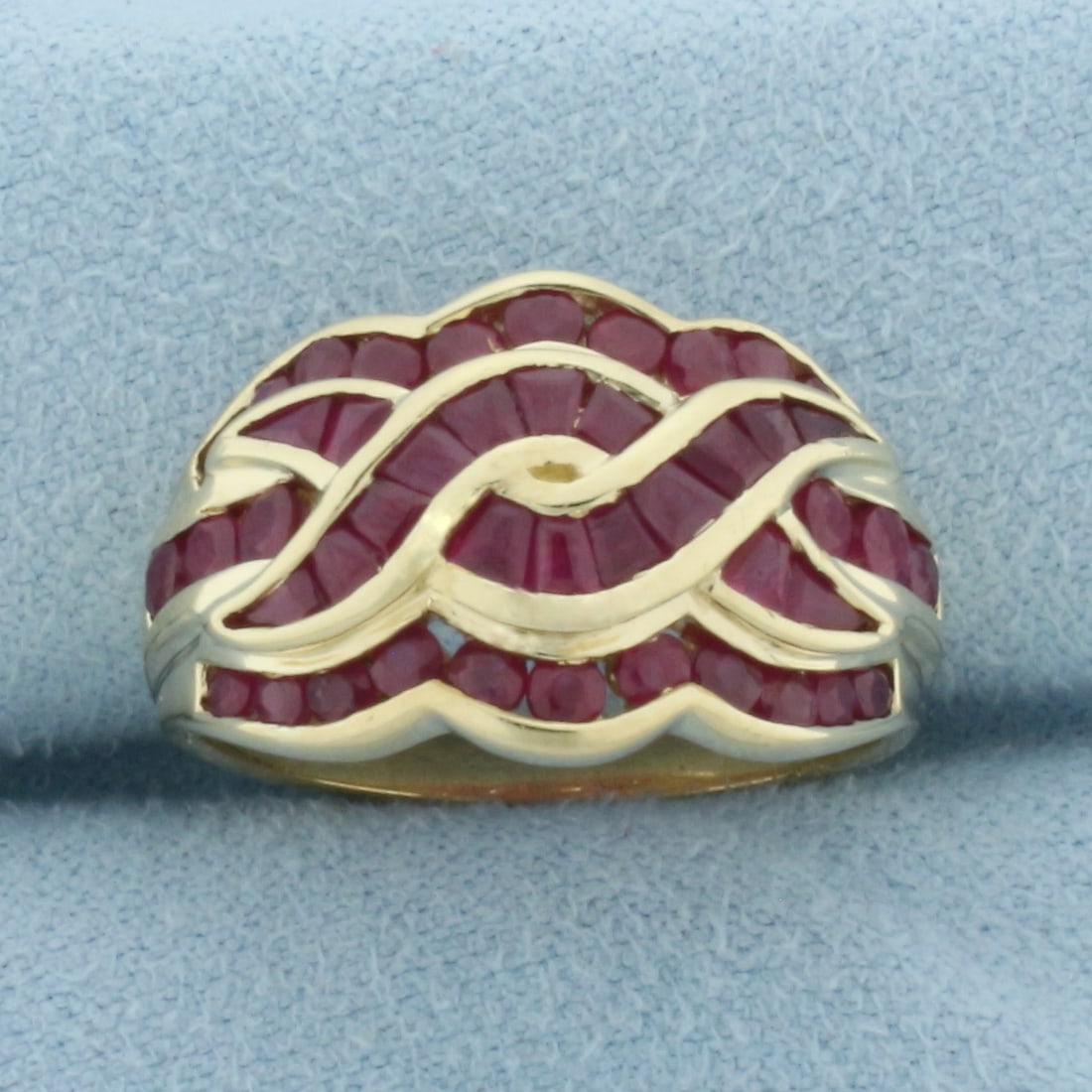 Vintage Ruby Wave Design Ring in 10k Yellow Gold