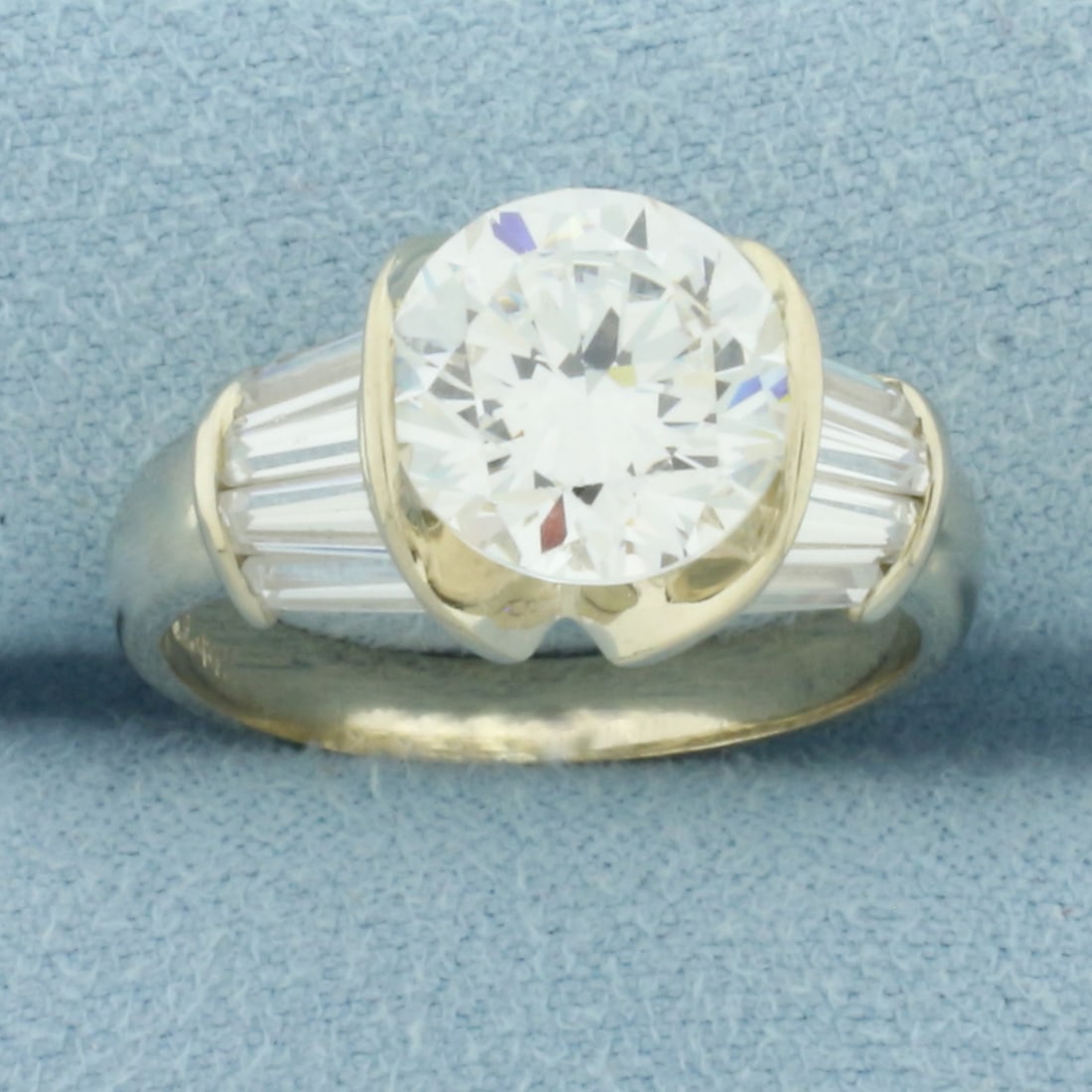 Round and Baguette CZ Ring in 14k White Gold
