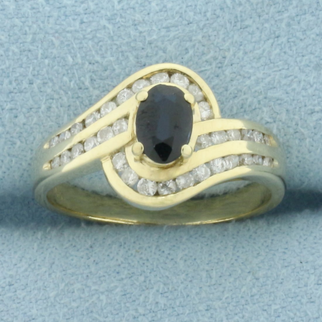 Sapphire and Diamond Bypass Ring in 14k Yellow Gold
