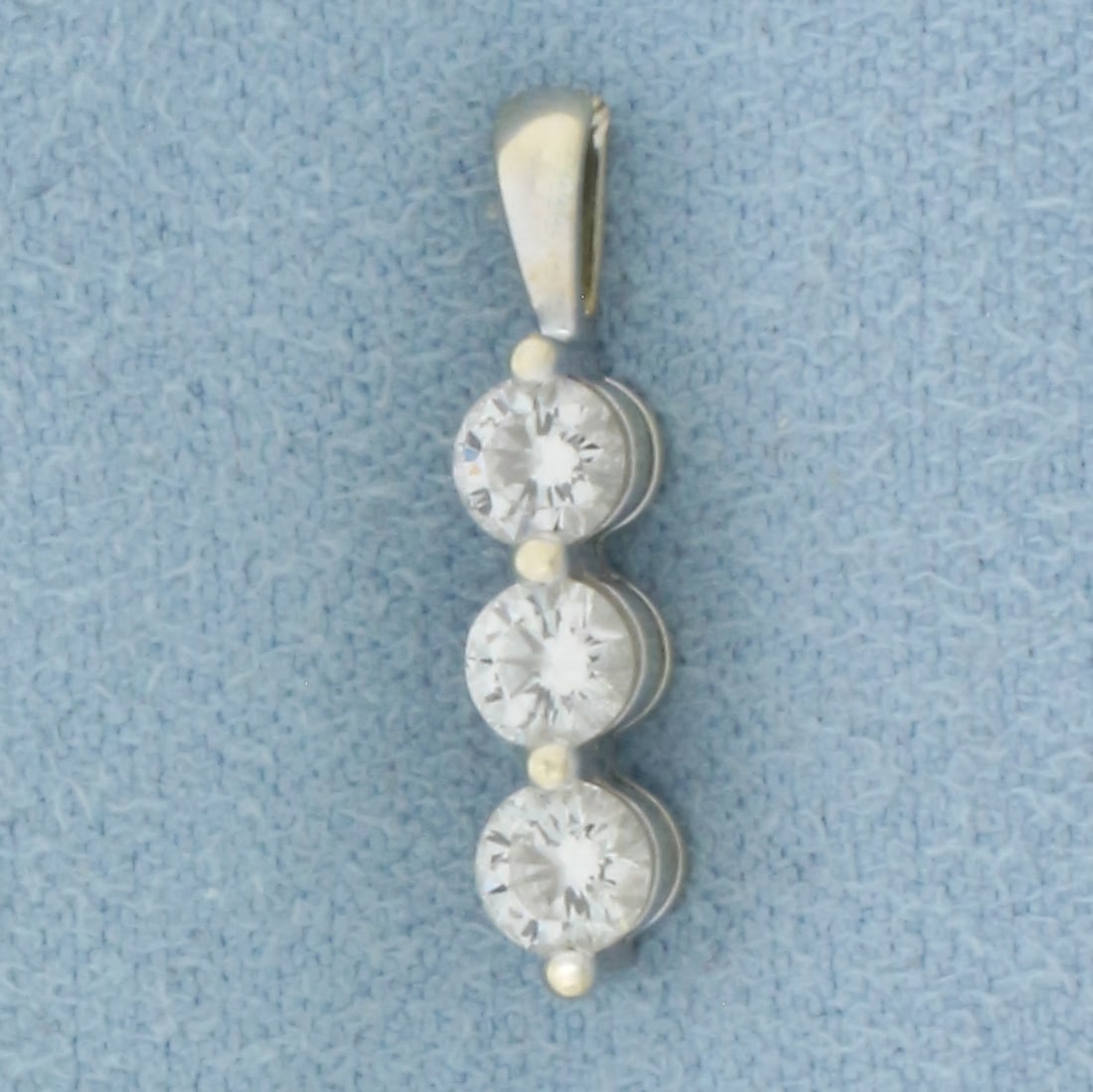 3-Stone Past Present Future Diamond Pendant in 18k White Gold