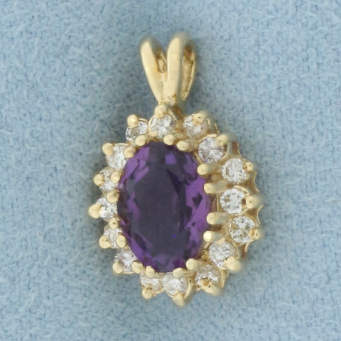 Amethyst and Diamond Halo Pendant in 14k Yellow Gold