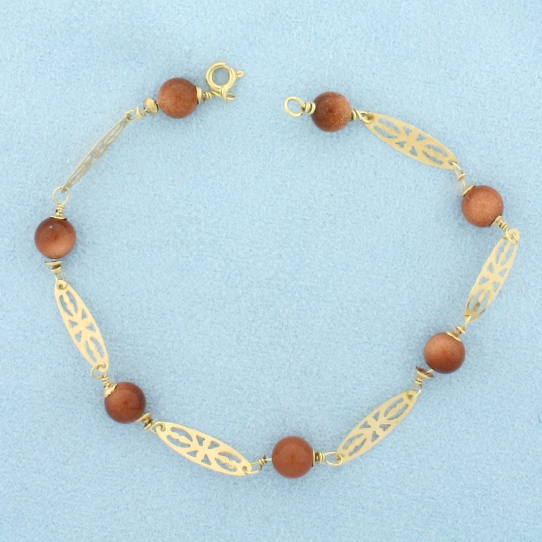 Orange Goldstone Bracelet in 14k Yellow Gold