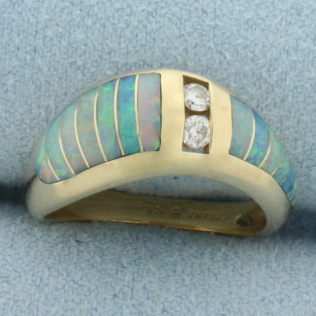 Kabana Designer Opal Inlay and Diamond Ring in 14k Yellow Gold
