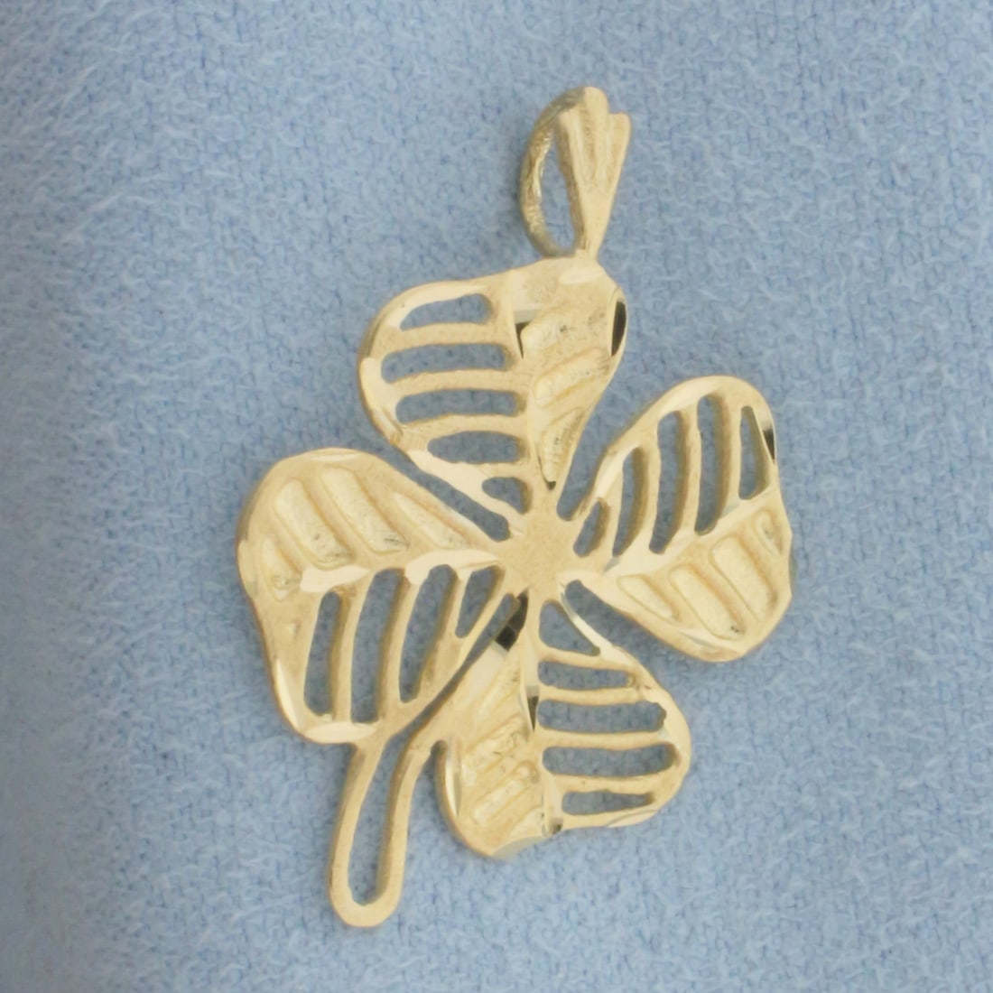 Diamond Cut Four Leaf Clover Pendant in 14k Yellow Gold