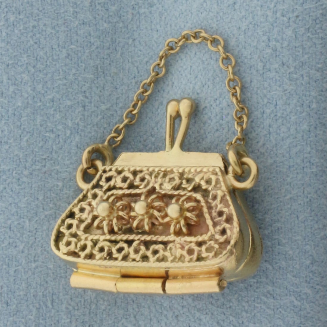 Vintage Purse Hand Bag Charm in 14k Yellow Gold