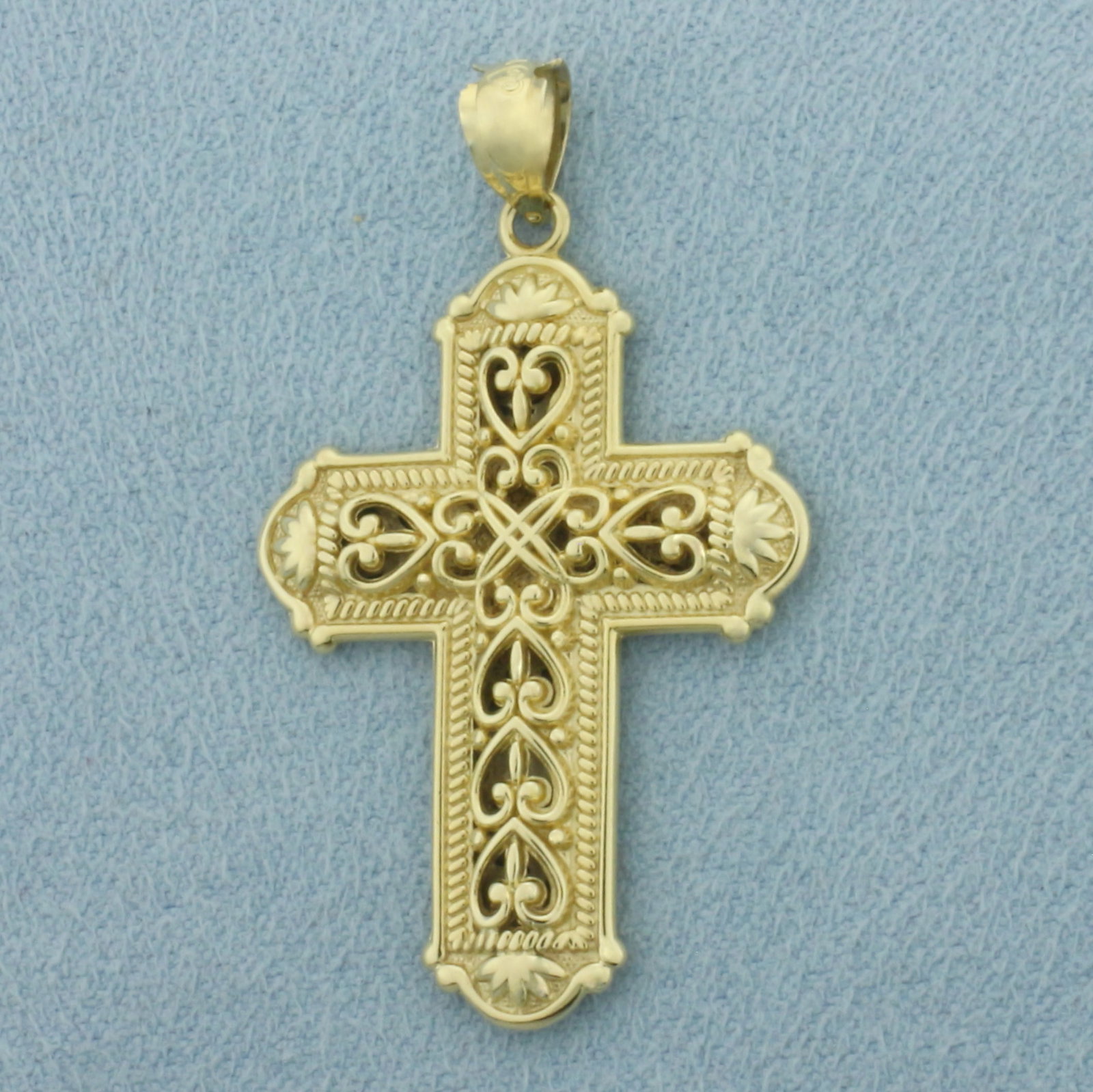 Ornate Double-Sided Cross Pendant in 14k Yellow Gold